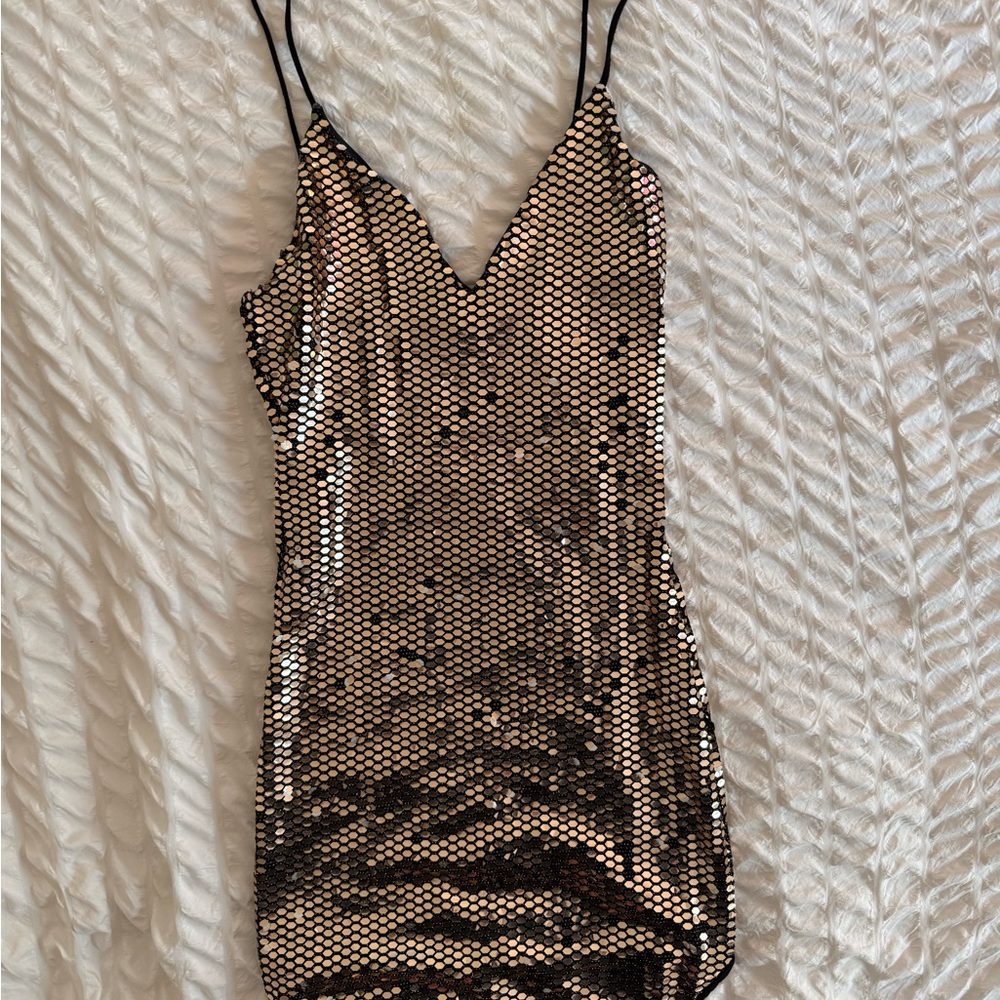 Gold Sequin Slip Mini Dress